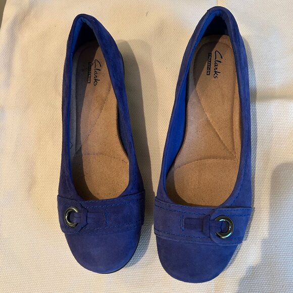 NEW (NWOT) Clarks Propose Spire blue suede ballet flats sz 7.5 - Picture 2 of 16